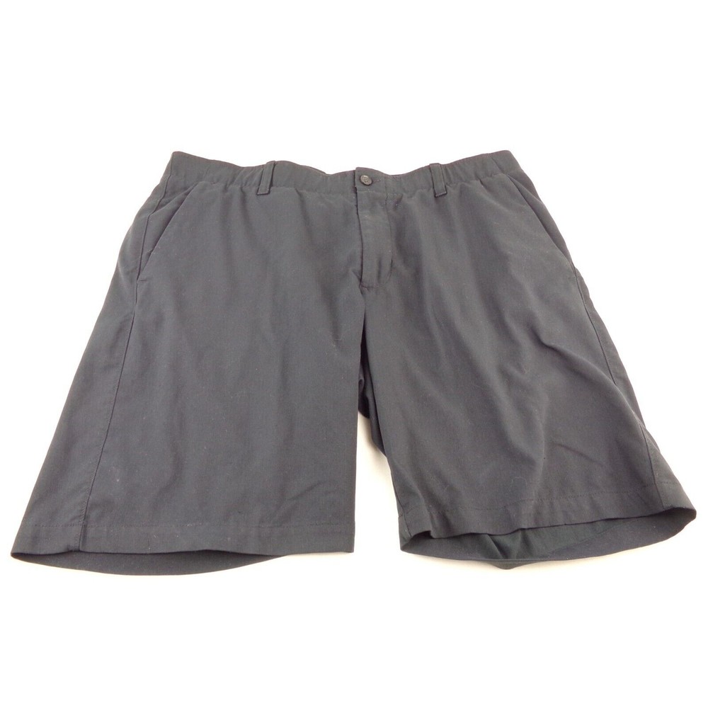 Under Armour Showdown Golf Shorts 38 Black Flat Front Heat Gear 10" inseam